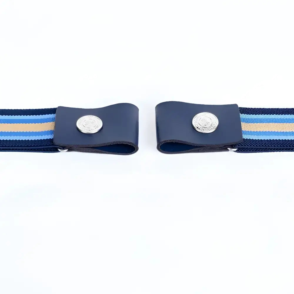 Striped elastic belt with leather tabs and metal fastenings from Assorted Elastic and Leather Belts collection