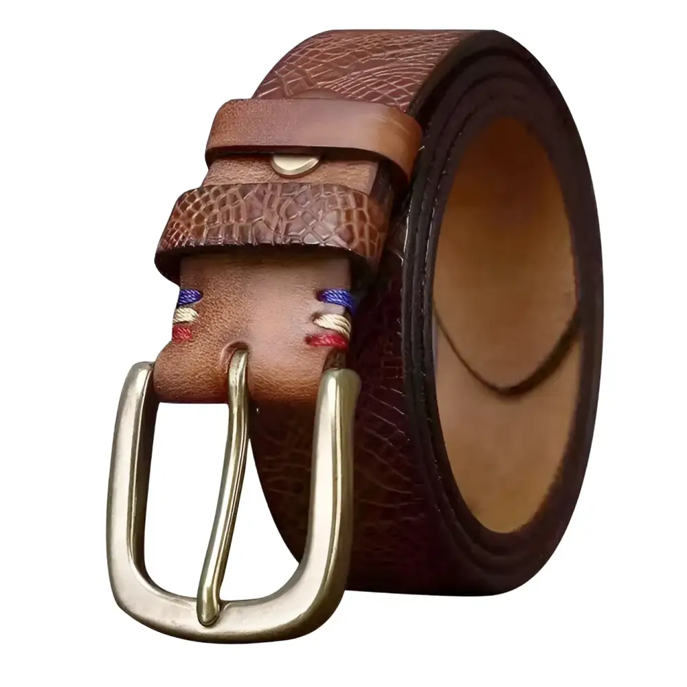Brown leather belt with silver buckle for men and women, ceinture en cuir élégante