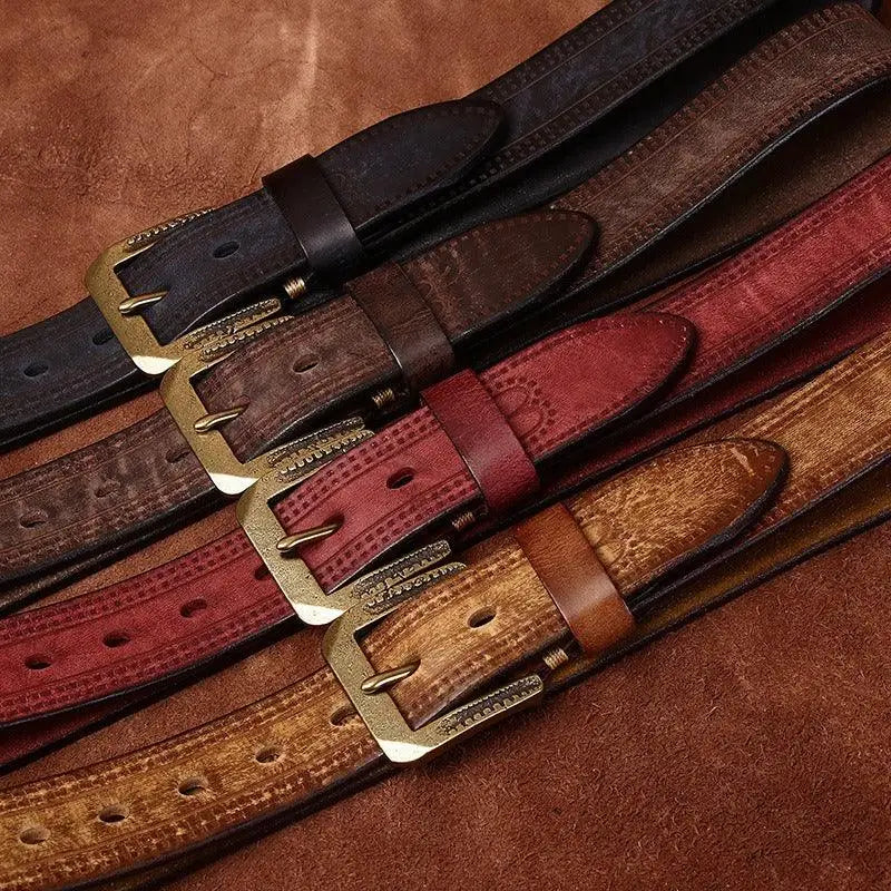 Assorted leather belts with brass buckles displayed in the Assorted Leather Belts with Brass Buckles product image