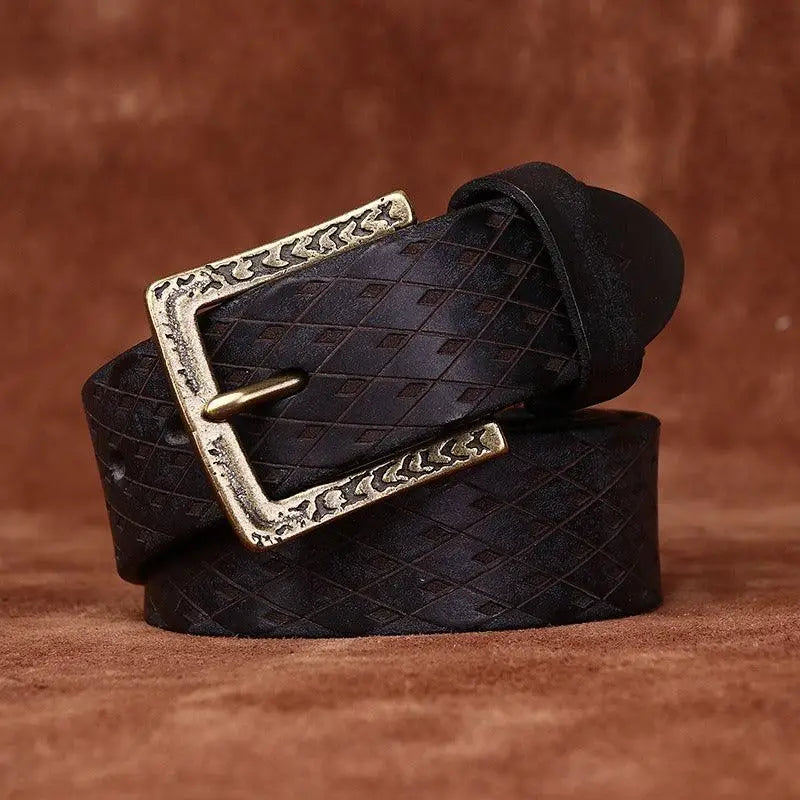 Black leather belt with decorative brass buckle from Assorted Leather Belts collection