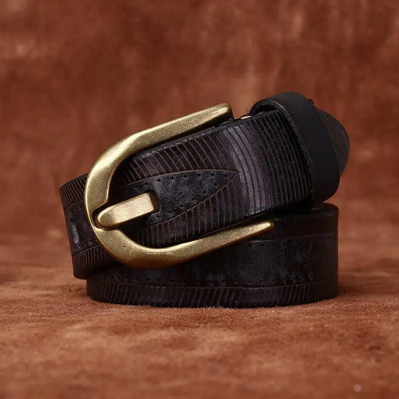 Black leather belt with brass buckle from Assorted Leather Belts with Brass Buckles collection