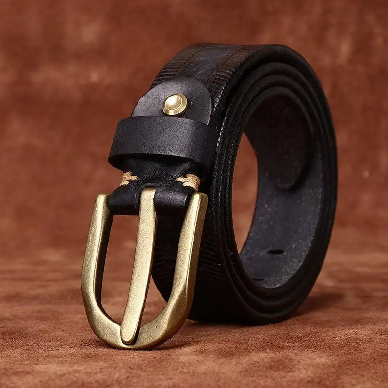 Black leather belt with brass buckle from Assorted Leather Belts with Brass Buckles collection