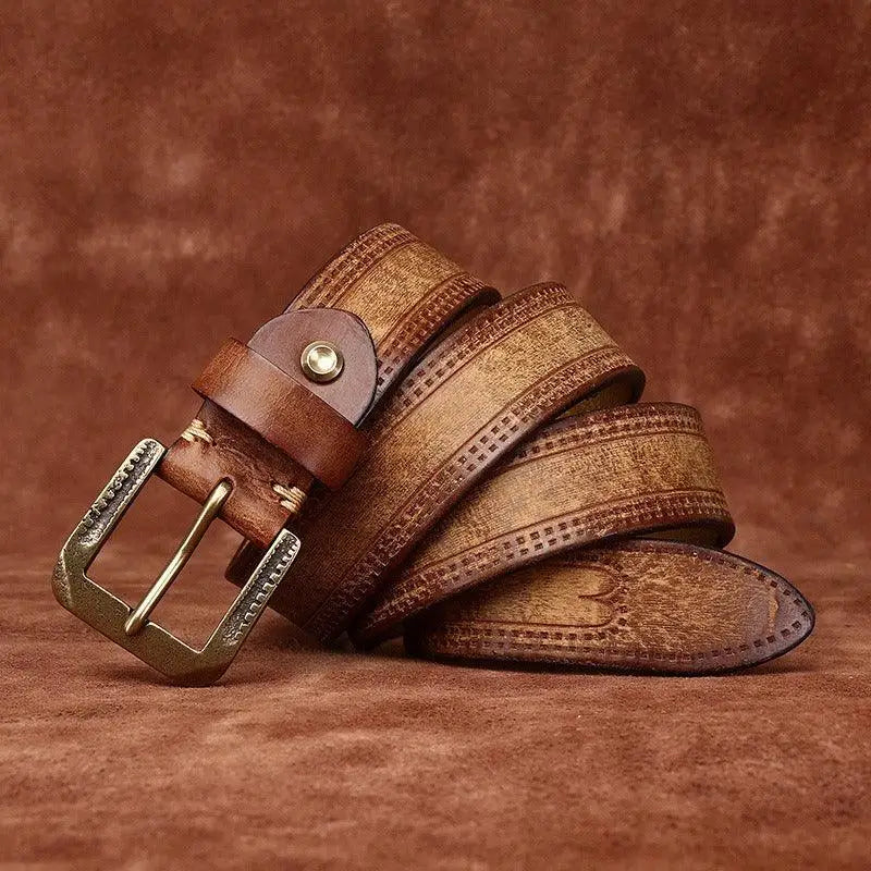 Brown leather belt with antique brass buckle from Assorted Leather Belts with Brass Buckles product line