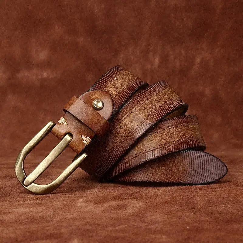 Brown leather belt with brass buckle from Assorted Leather Belts with Brass Buckles