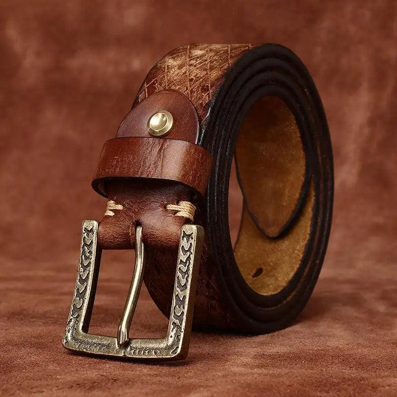 Brown leather belt with decorative brass buckle from Assorted Leather Belts collection