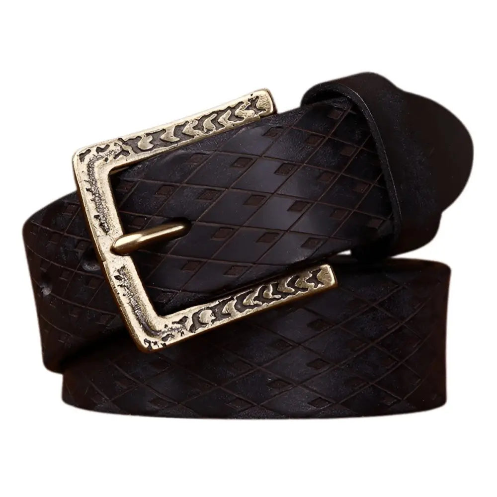 Brown leather belt with textured brass buckle from Assorted Leather Belts collection