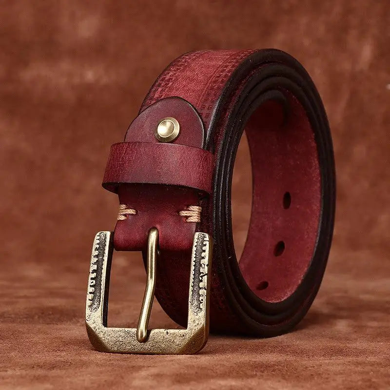 Burgundy leather belt with brass buckle from Assorted Leather Belts collection