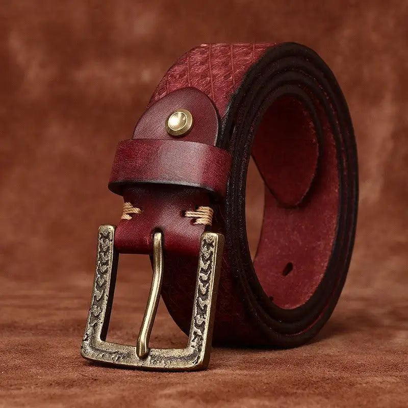 Burgundy leather belt with decorative brass buckle from Assorted Leather Belts collection
