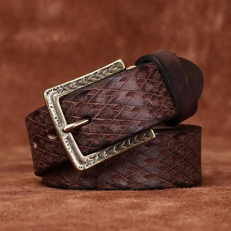 Brown leather belt with ornate brass buckle from Assorted Leather Belts collection