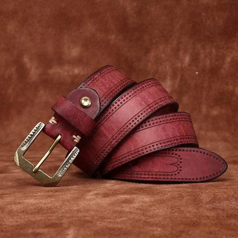 Maroon leather belt with brass buckle from Assorted Leather Belts collection