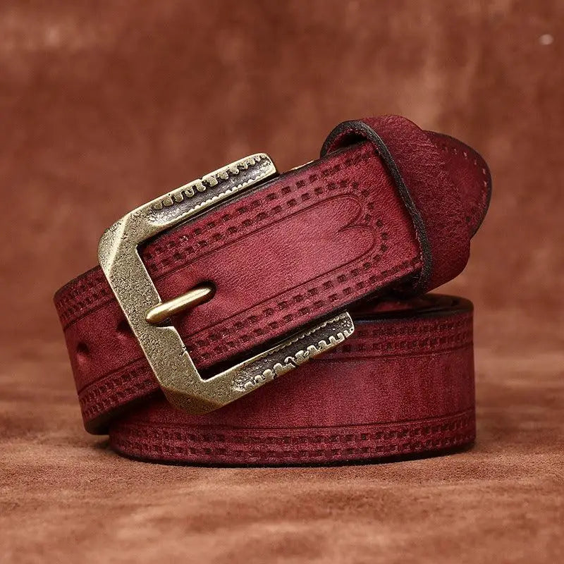 Burgundy leather belt with antique brass buckle from Assorted Leather Belts collection