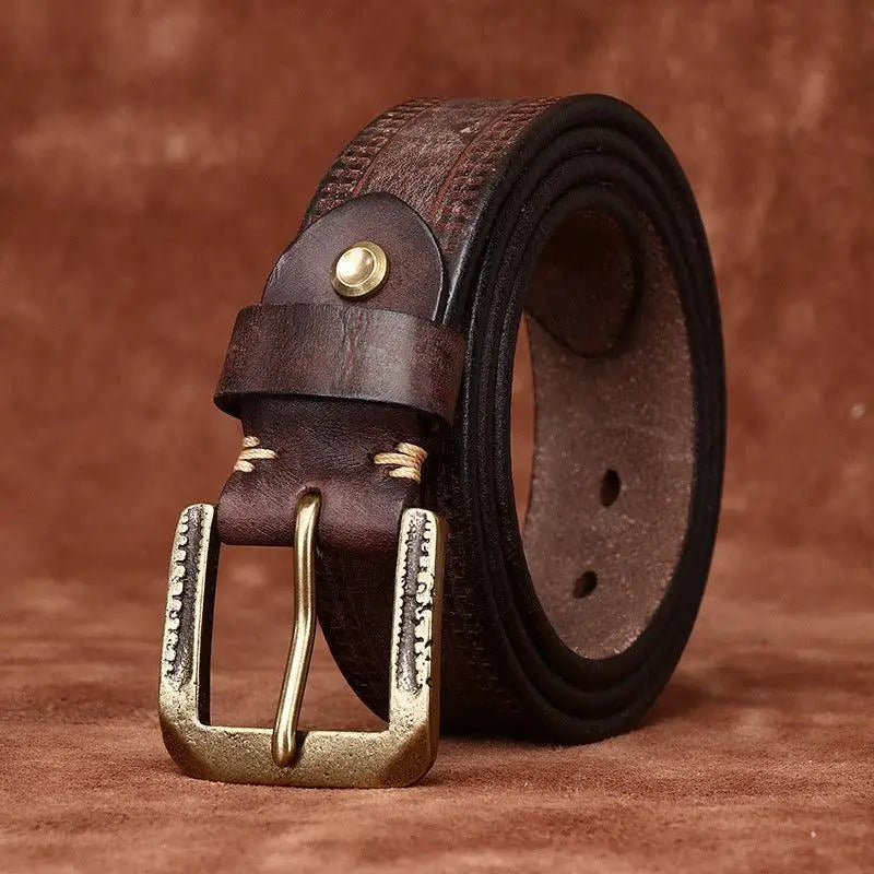 Rolled brown leather belt with brass buckle from Assorted Leather Belts collection