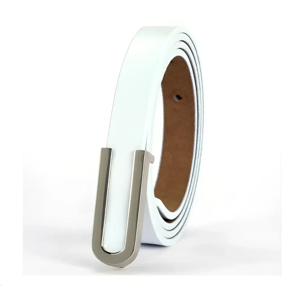 White leather belt with a silver buckle from Assorted Leather Belts collection