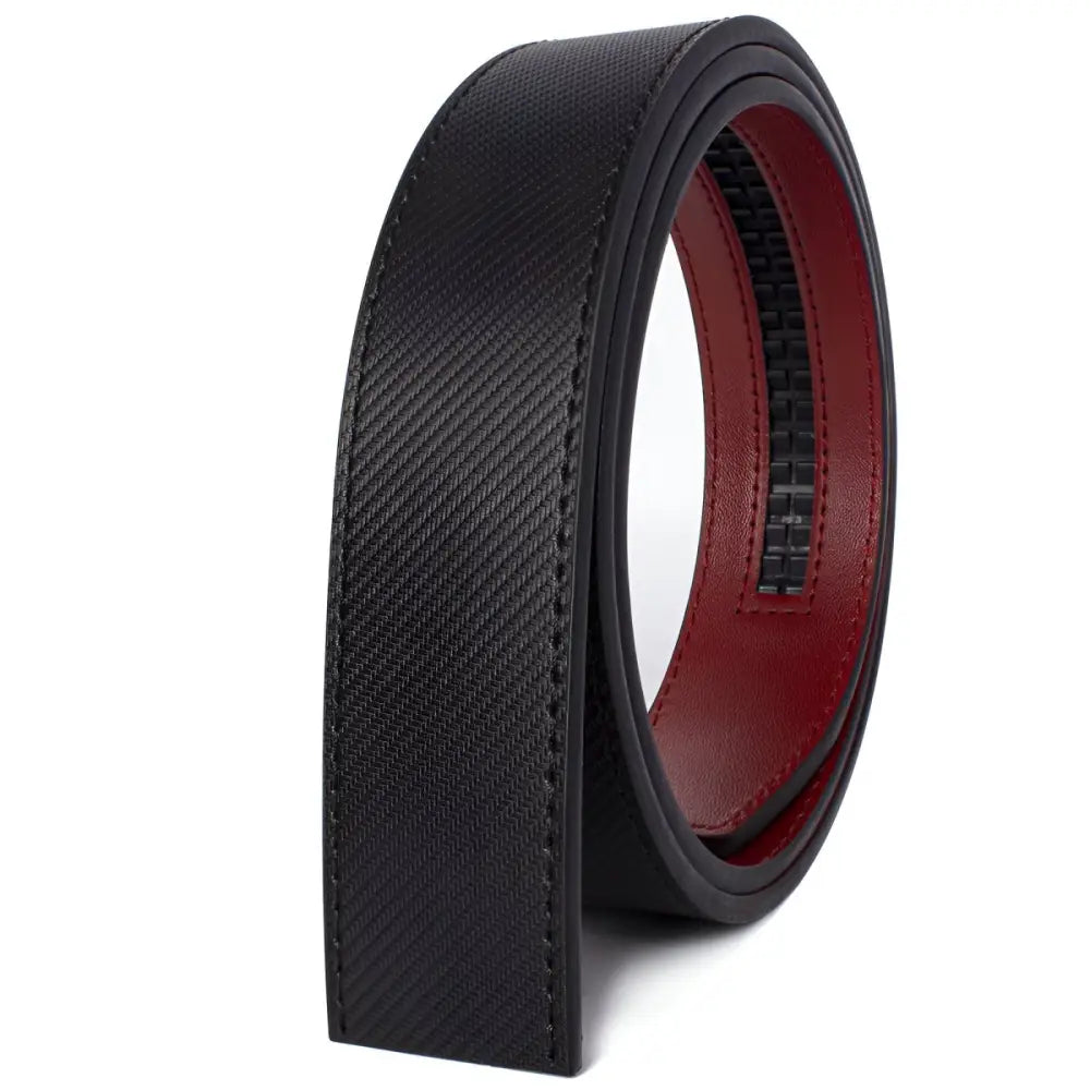 Black and red leather belt from Assorted Textured and Colorful Leather Watch and Belt Straps