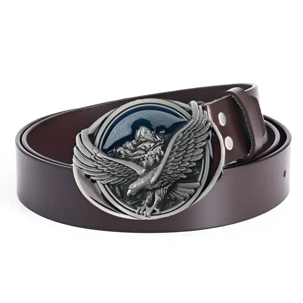 Atka Leather Belt with Eagle Buckle showcasing Wild West style craftsmanship