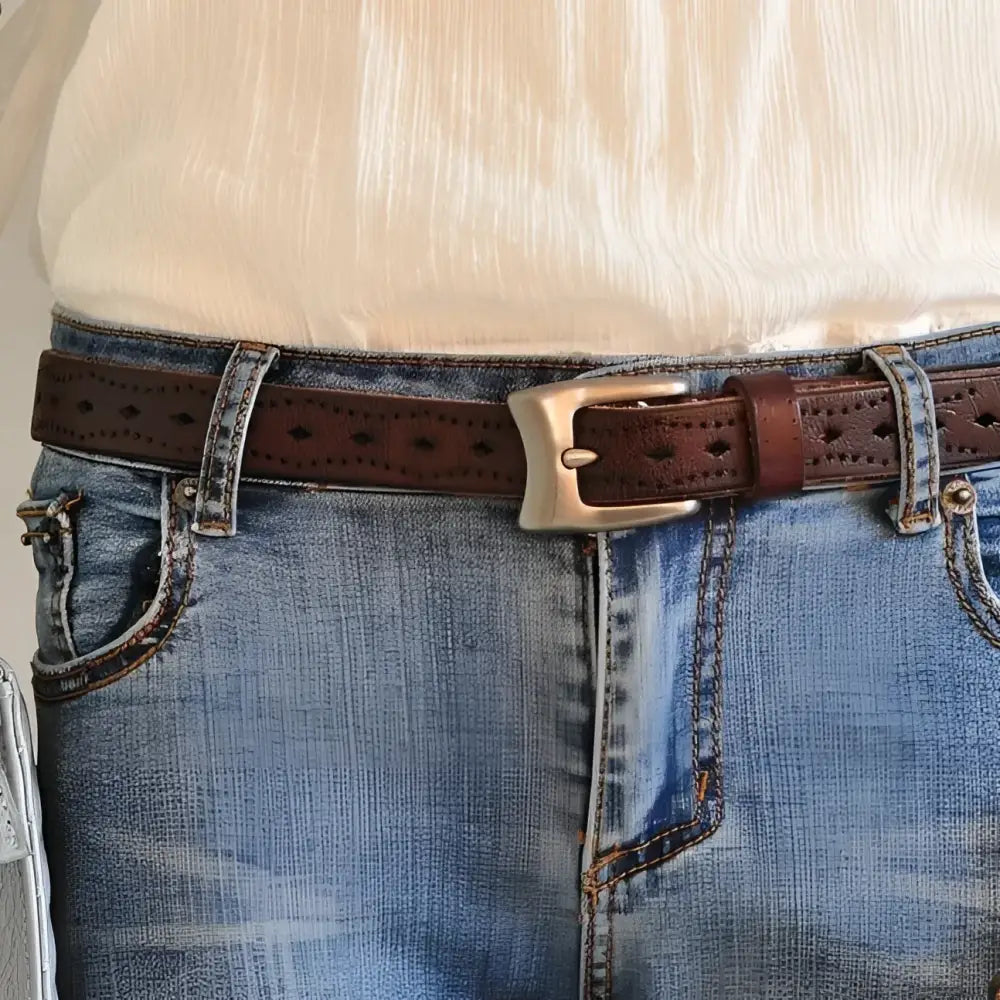 Bahiti Model brown leather belt with silver buckle for stylish men’s accessories