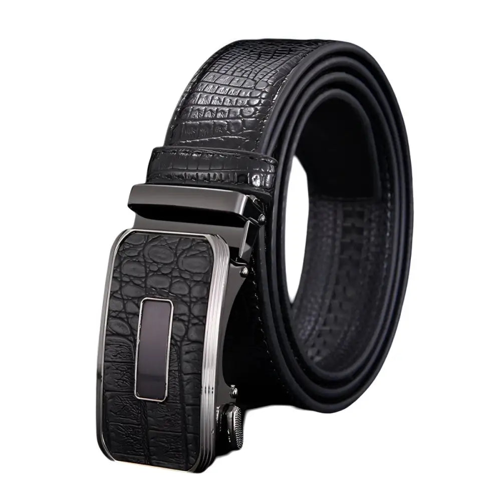 Black Leather Belt with Crocodile Pattern for Elegant and Stylish Appearance