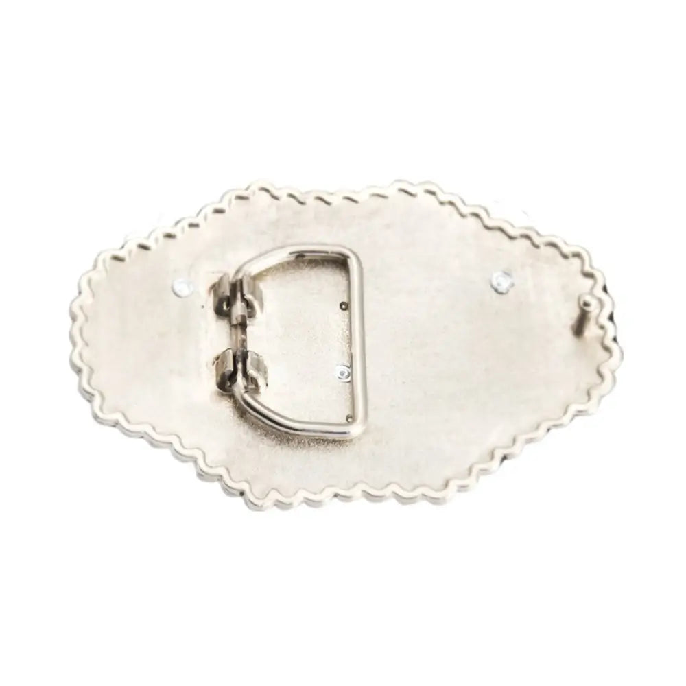 Silver-toned belt buckle with scalloped edge from the Stephen Model Premium Accessory collection