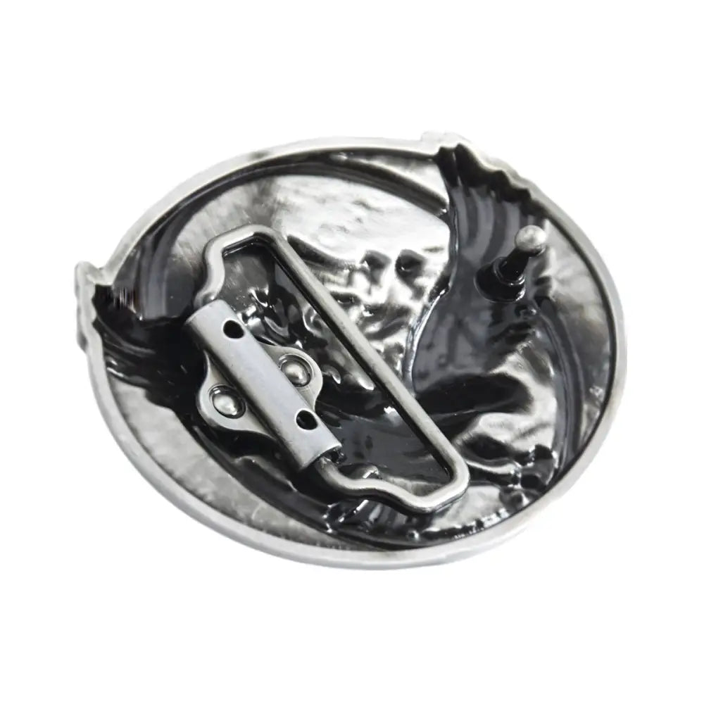 Silver belt buckle back featuring eagle-themed design from Eagle-Themed Belt Buckles collection