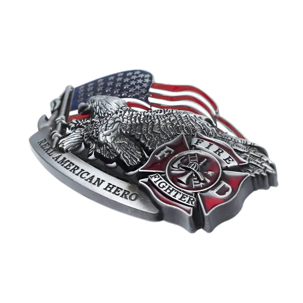 Firefighter belt buckle Parker Model with American Flag and Eagle for authentic accessory