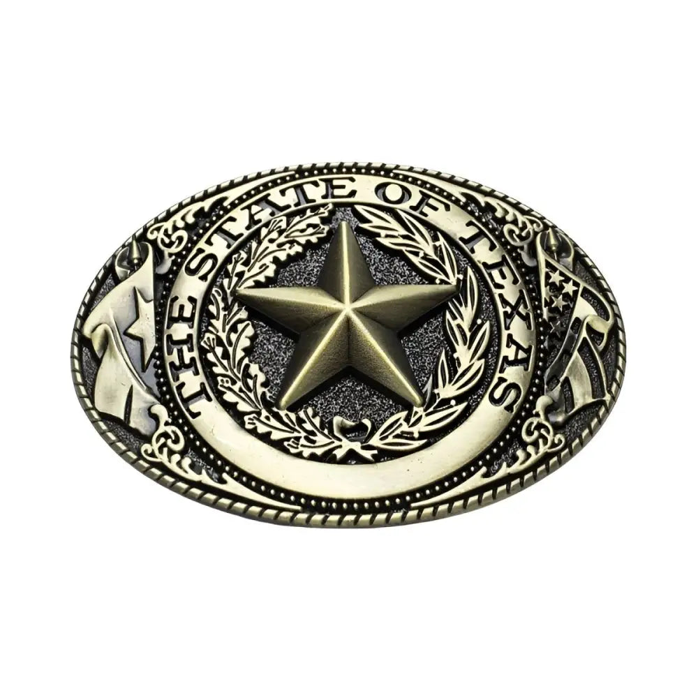 Oval Texas state belt buckle in silver featuring detailed design for Western wear
