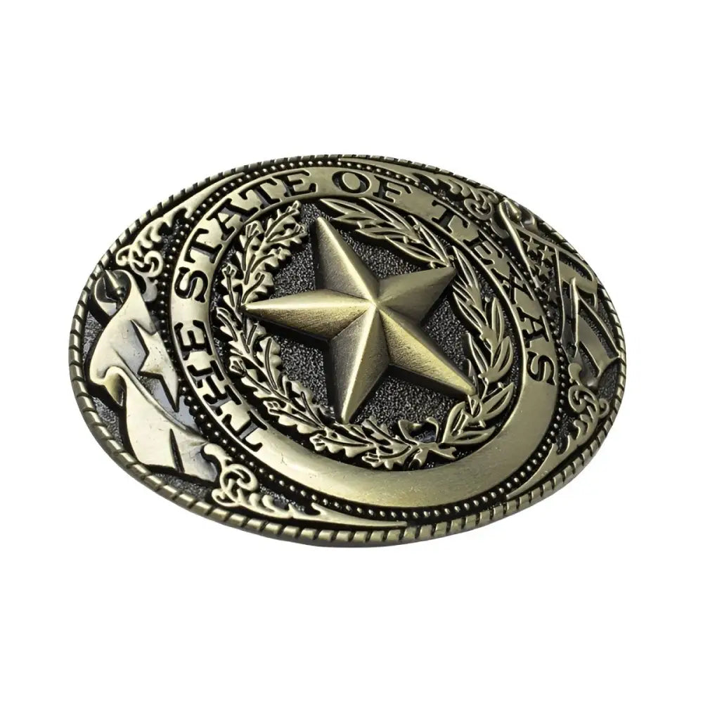 Oval Texas state belt buckle in silver, perfect for Texas-themed accessories
