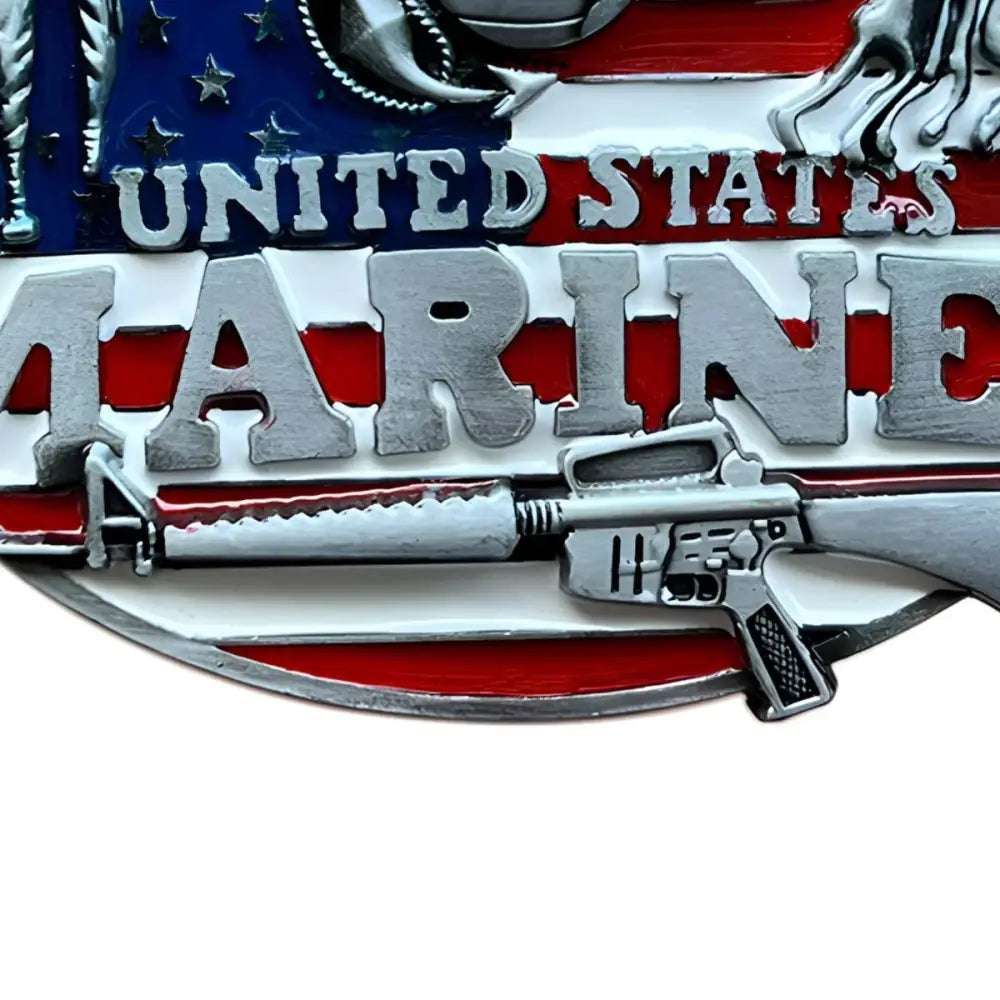 United States Marine Corps emblem belt buckle featuring Marine with rifle for service members
