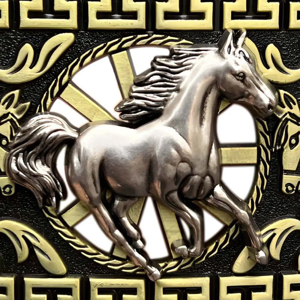 Silver Horse Emblem belt buckle for elegant horseback riding accessory