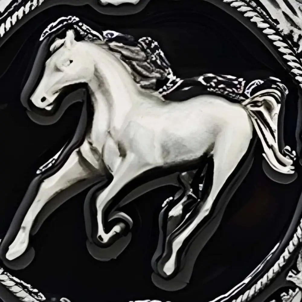 Silver horse emblem belt buckle with oval design for elegant western accessories