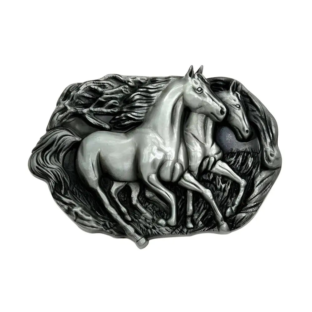 Silver-toned horse belt buckle from Bronze and Silver Horse Belt Buckles collection