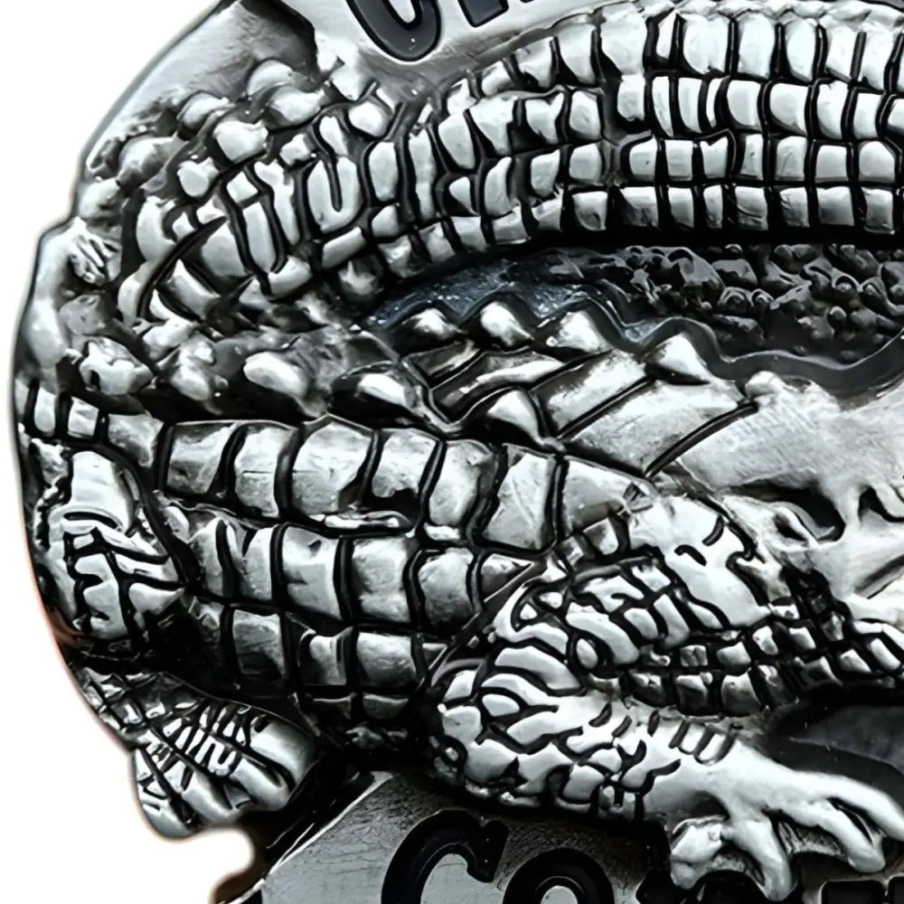 Detailed silver crocodile scales on James Model animal belt buckle for stylish fashion accessories