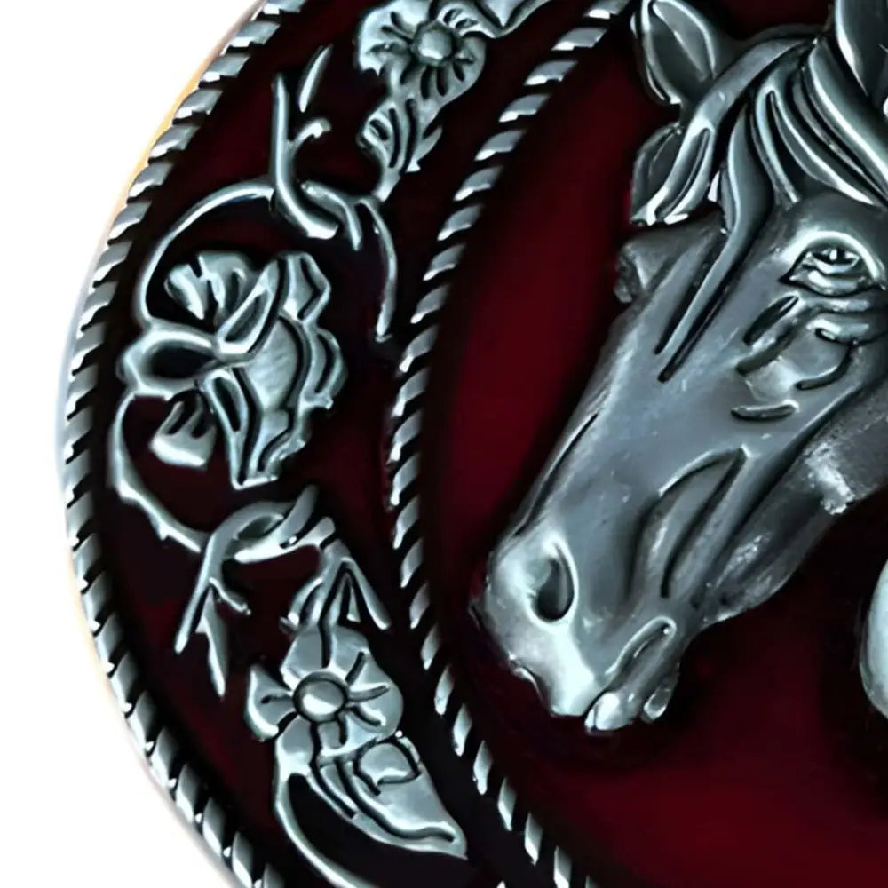 Silver Horse Heads Oval Belt Buckle showcasing detailed horse heads design for Western styles