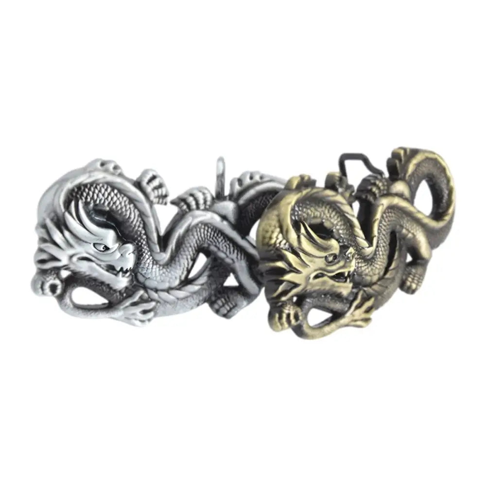 Two dragon pendants featuring a bronze belt buckle and silver design for stylish jewelry