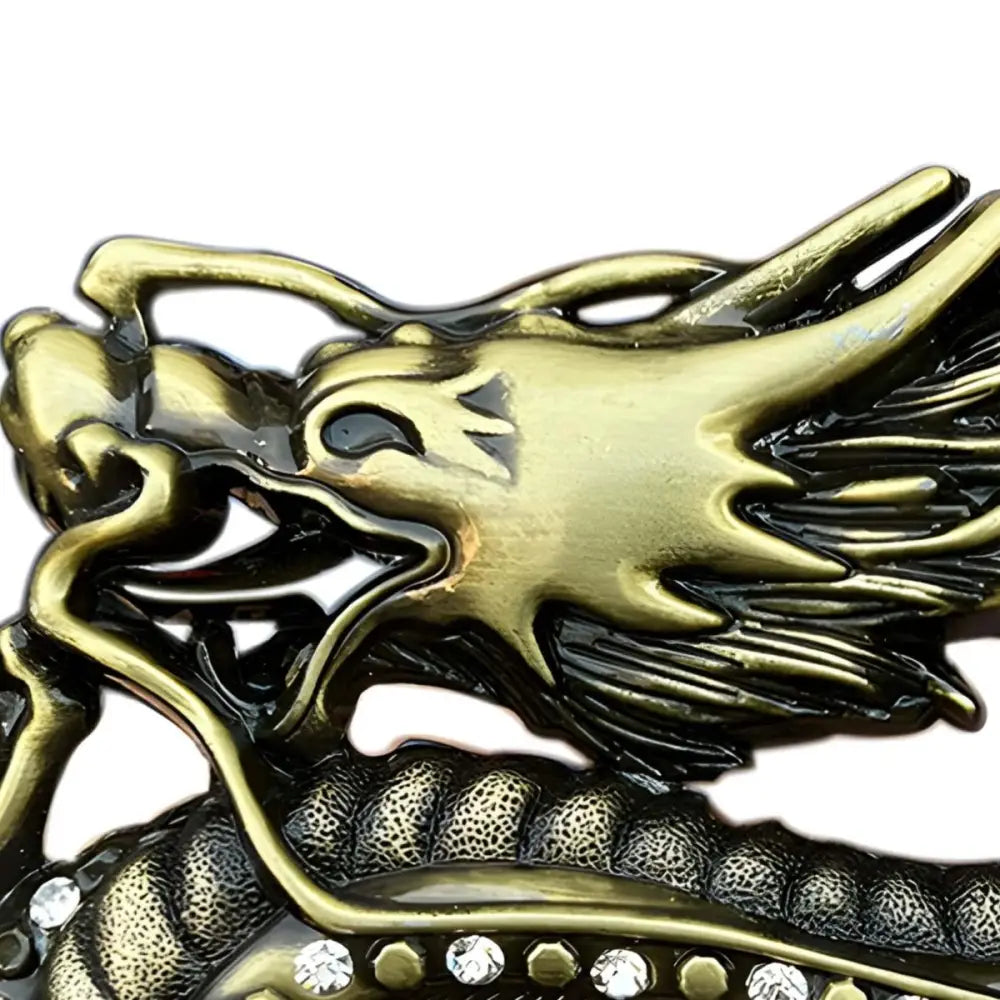 Ornate bronze dragon belt buckle with rhinestones for elegant accessories