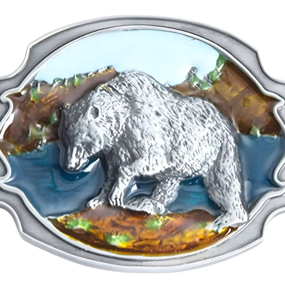 Oval belt buckle with a bear design from Bear Themed Belt Buckle for Men or Women