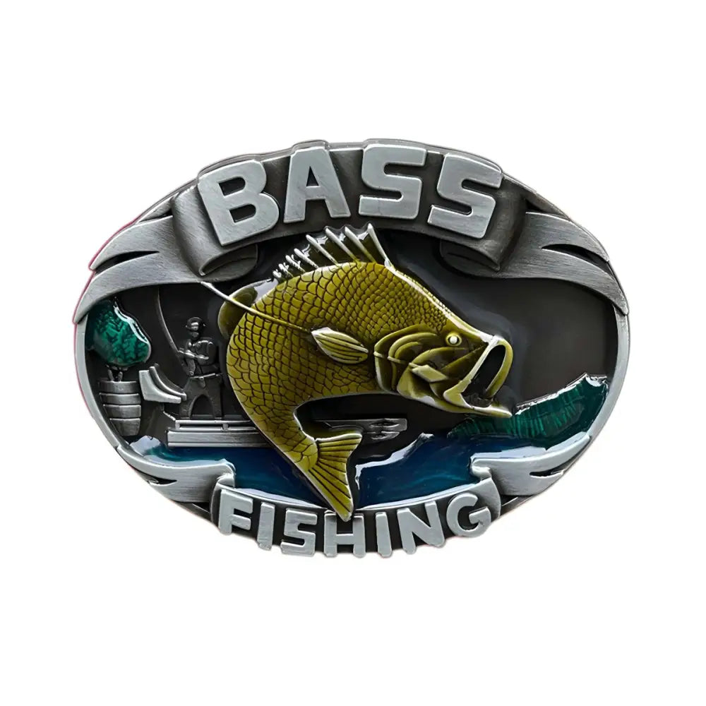 Bass Fishing Belt Buckle featuring a detailed fish design, ideal for anglers and fishing enthusiasts