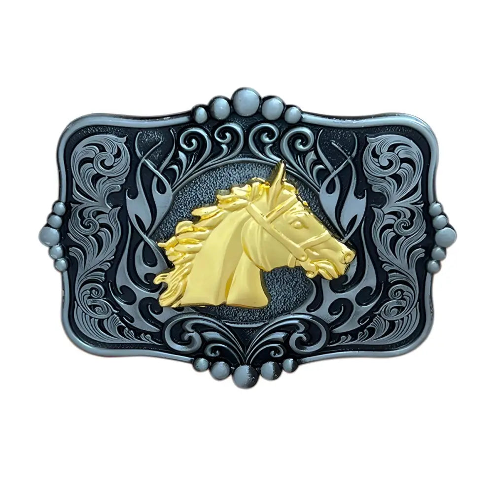 Ornate horse head belt buckle for elegant western style, crafted with intricate design