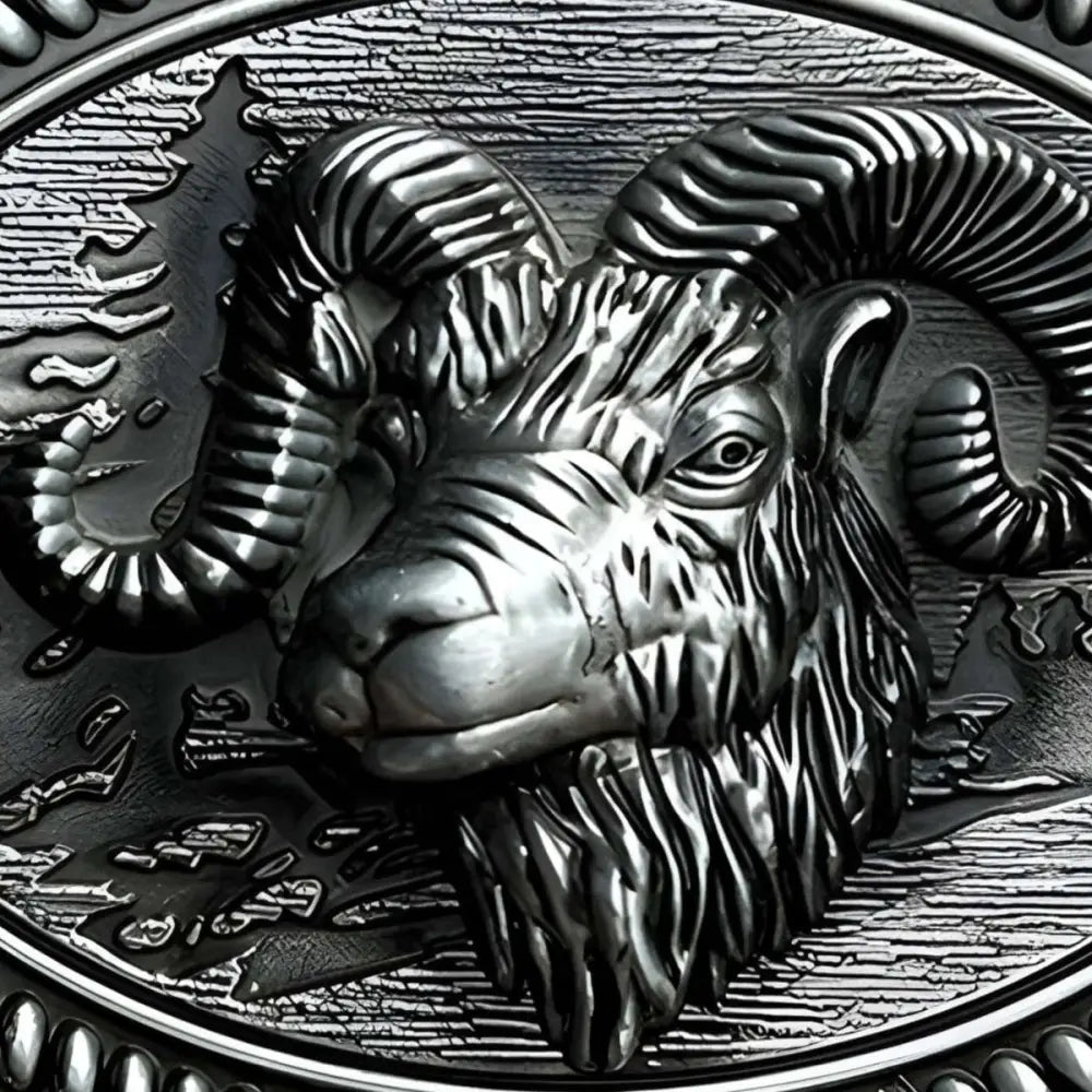 Silver Ram Head Relief Belt Buckle as a Distinctive Accessory featuring a silver ram head design