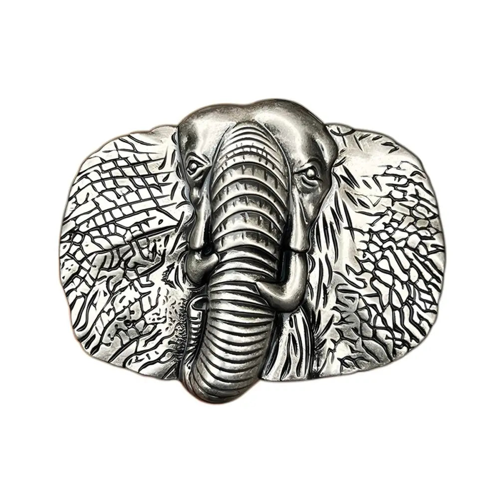 Silver elephant belt buckle displayed in the Gold and Silver Elephant Belt Buckles product