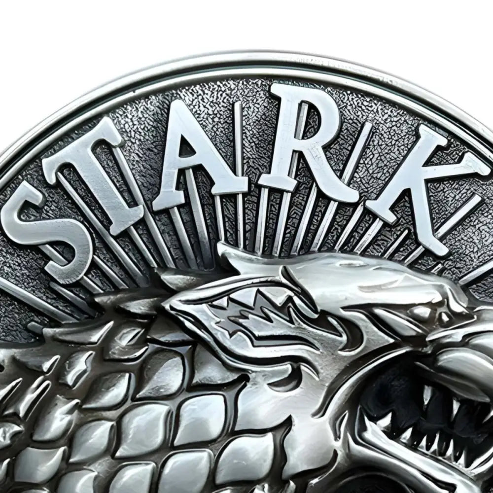Silver Stark direwolf emblem belt buckle for animal belts and stylish accessories