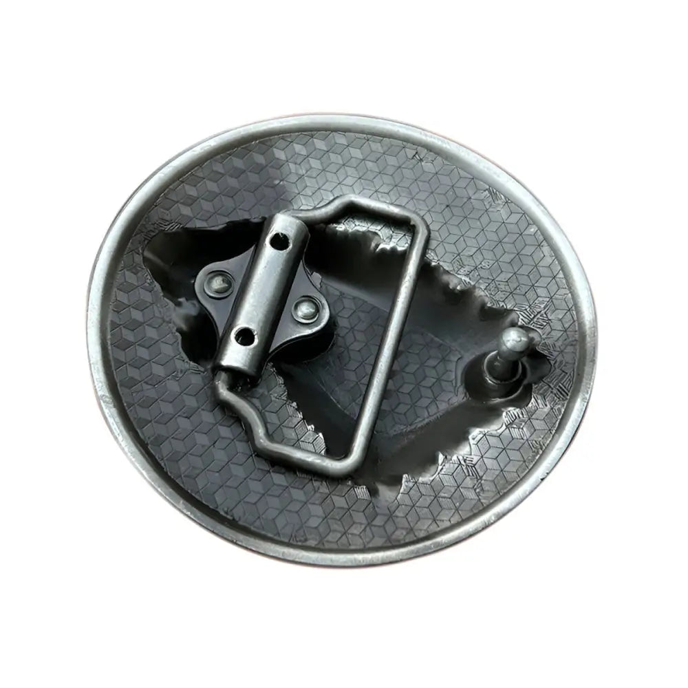 Round metal belt buckle featuring Wolf Head design for animal belts and accessories