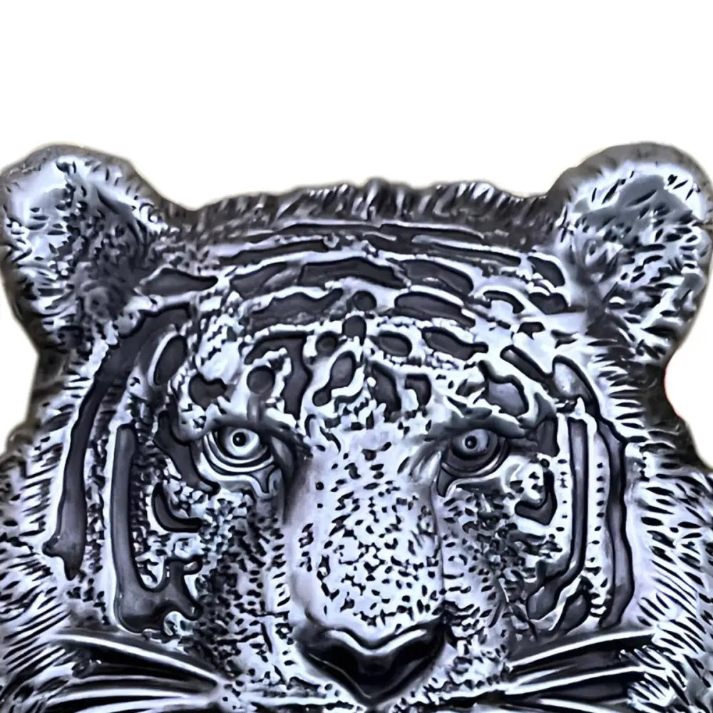 Silver tiger head belt buckle for stylish accessories showcasing intricate metal craftsmanship