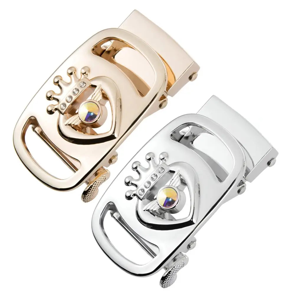 Decorative silver and gold regalia automatic buckle with crown and jewel detail