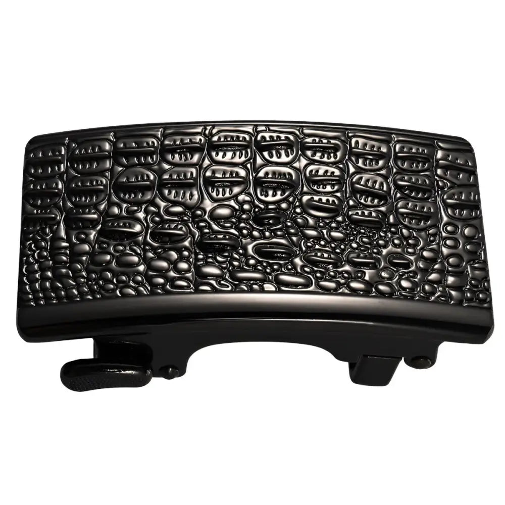 Black crocodile-patterned belt buckle for elegant accessories, stylish belt buckle design