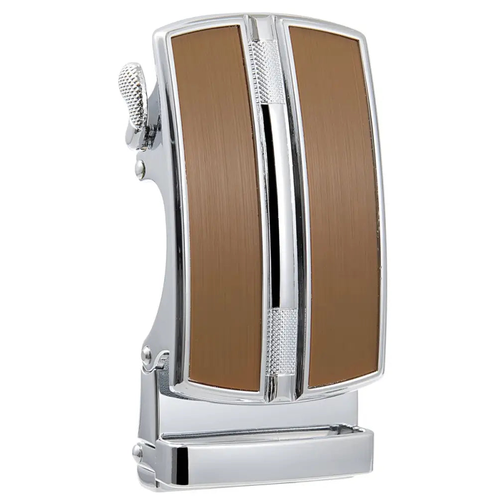 Brown and silver belt buckle from Chrome and Black Belt Buckle in Silver and Black Finish