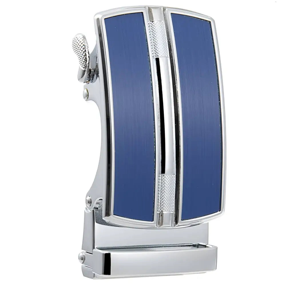 Blue and silver belt buckle from Chrome and Black Belt Buckle in Silver and Black Finish
