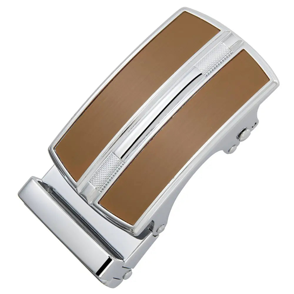 Silver and brown belt buckle from Chrome and Black Belt Buckle in Silver and Black Finish