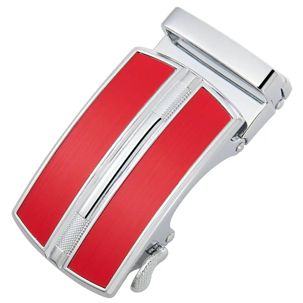 Red and silver belt buckle from Chrome and Black Belt Buckle in Silver and Black Finish