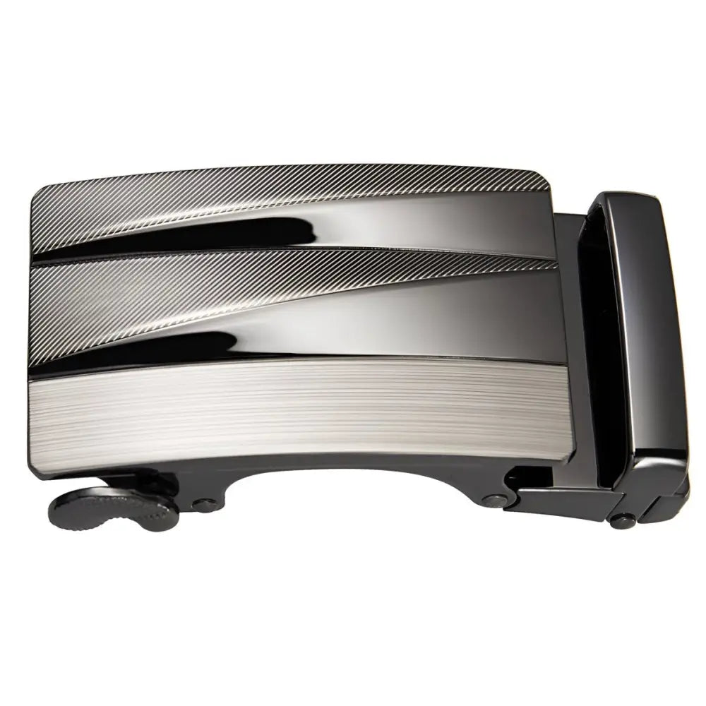 Sleek gunmetal-toned automatic belt buckle for modern ratchet belts and automatic belts