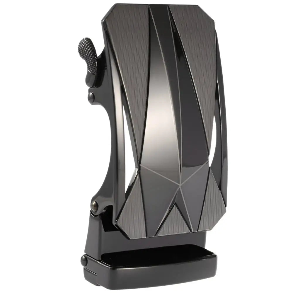 Black geometric belt buckle from Flavio Belt featuring automatic closure and stylish design
